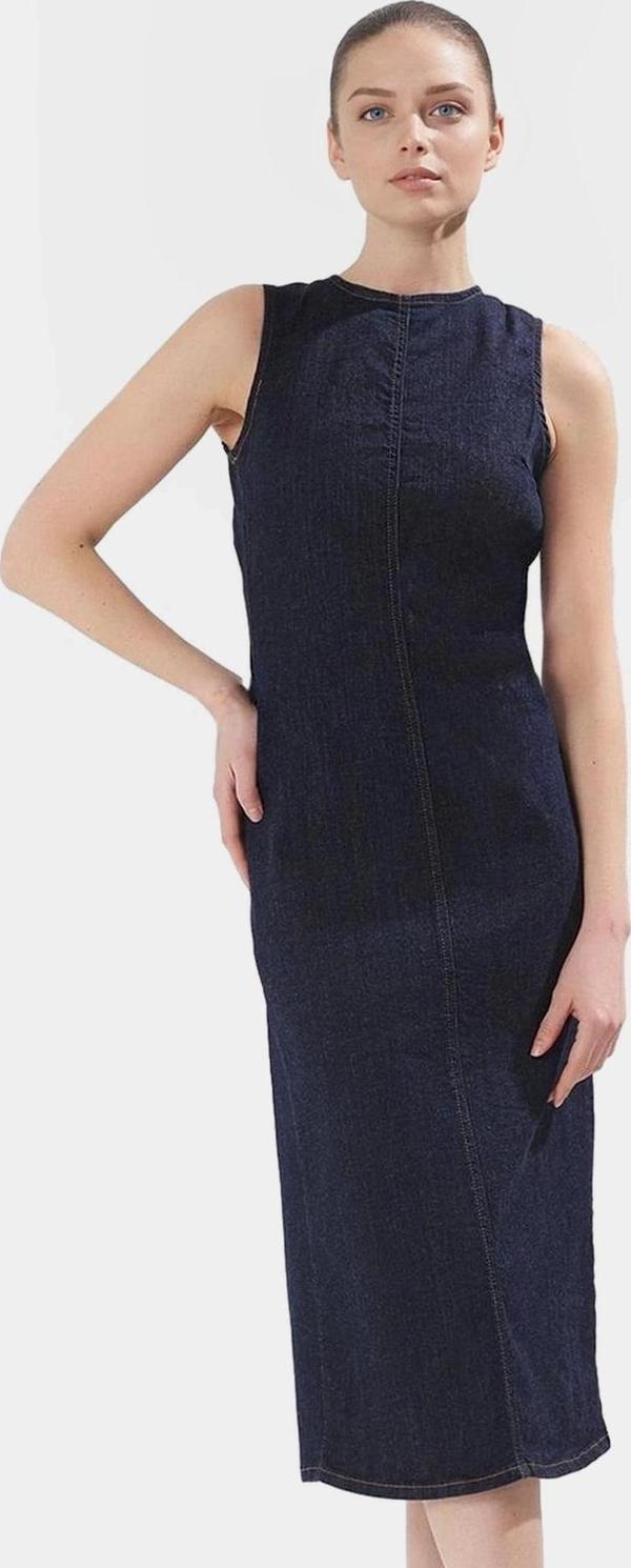 98 Pamuk Denim Midi Elbise Sırt Dekolteli Rahat Kalıp Günlük Kullanım - Image 1