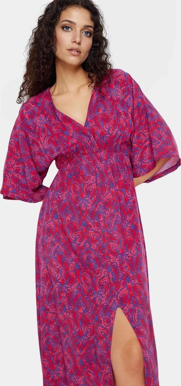 A Kesim Midi Elbise Etnik Desenli Viskoz Dokuma Truvakar Kollu Yazlık Zarifane Tasarım - Image 1