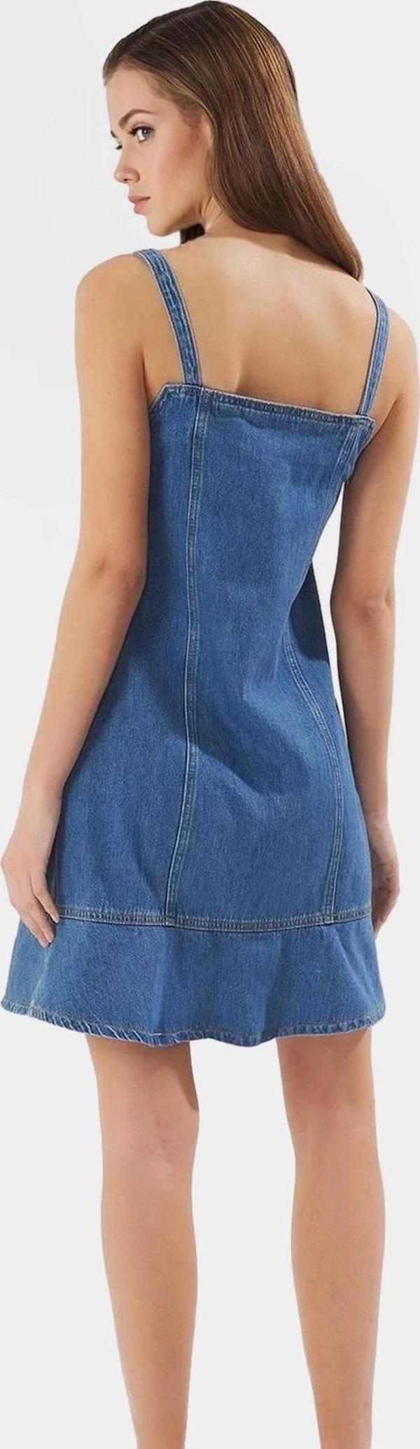 Pamuklu Denim Mini Elbise Rahat Şık ve Yazlık Premium Kalite Özenle Seçilmiş Modern Stil - Image 1