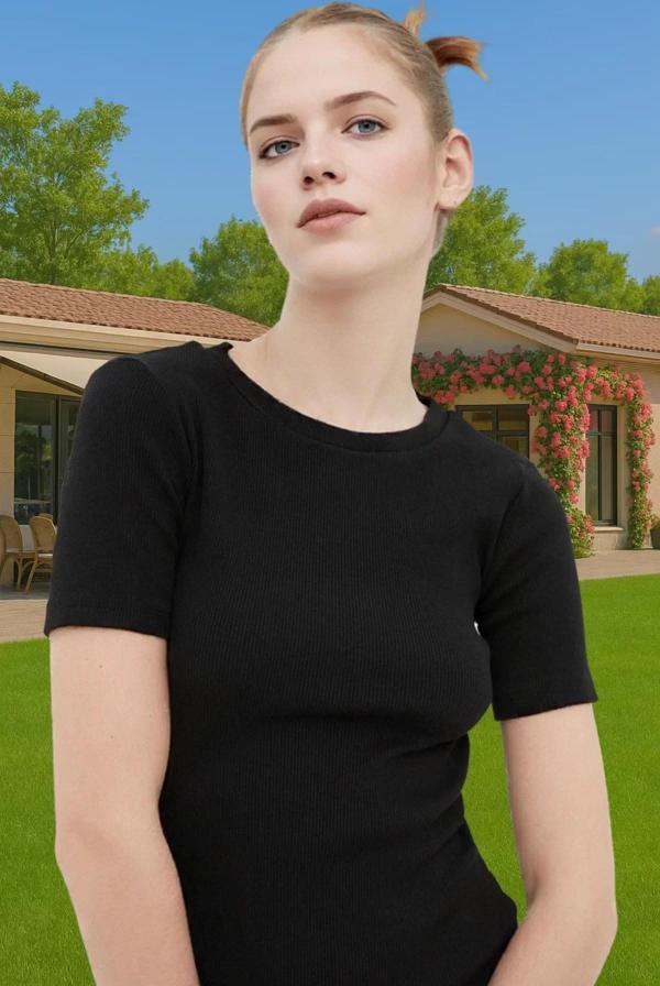 Kadın Bisiklet Yaka Kısa Kollu Mini Elbise Polyester Örme Günlük Kaliteli İşçilik Şık Görünüm - Image 1