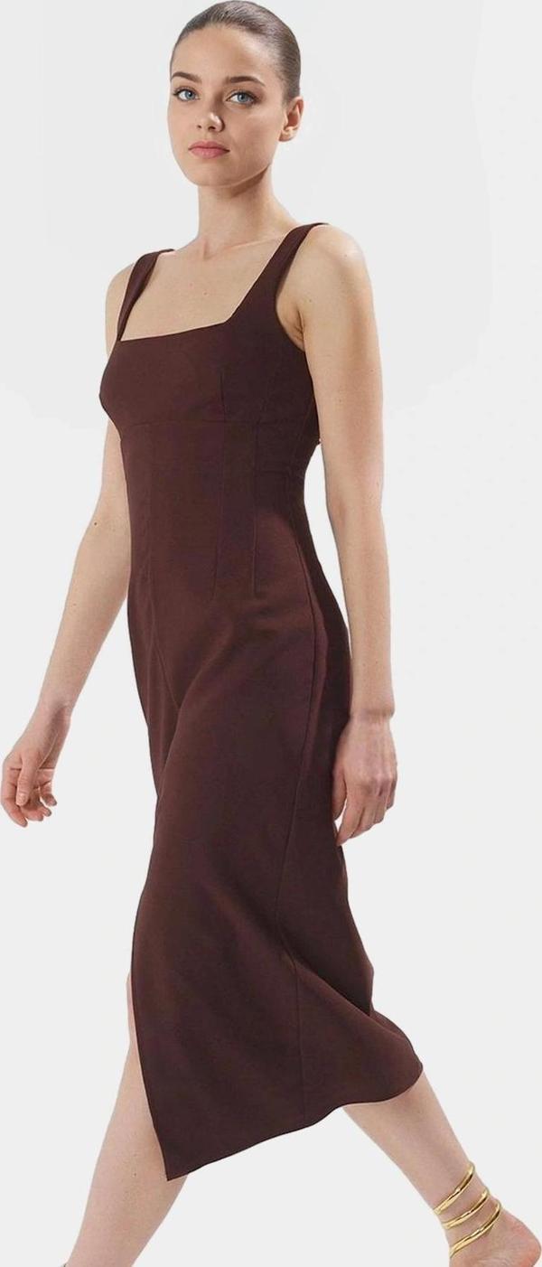 Vücudu Saran Yazlık Midi Elbise Dokuma Kumaş Kolsuz Smart Tasarım Şık Görünüm - Image 1