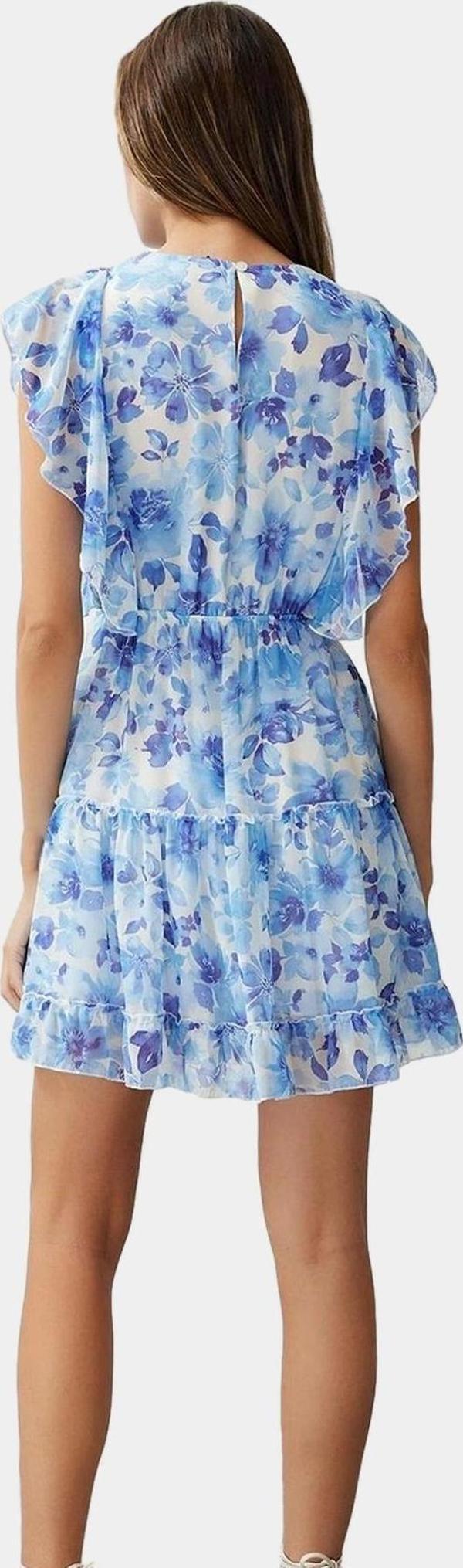 Çiçekli Mini Elbise Şifon Kumaş Fırfır Detay Skater Kalıp Profesyonel Görünüm Özel Tasarım - Image 1