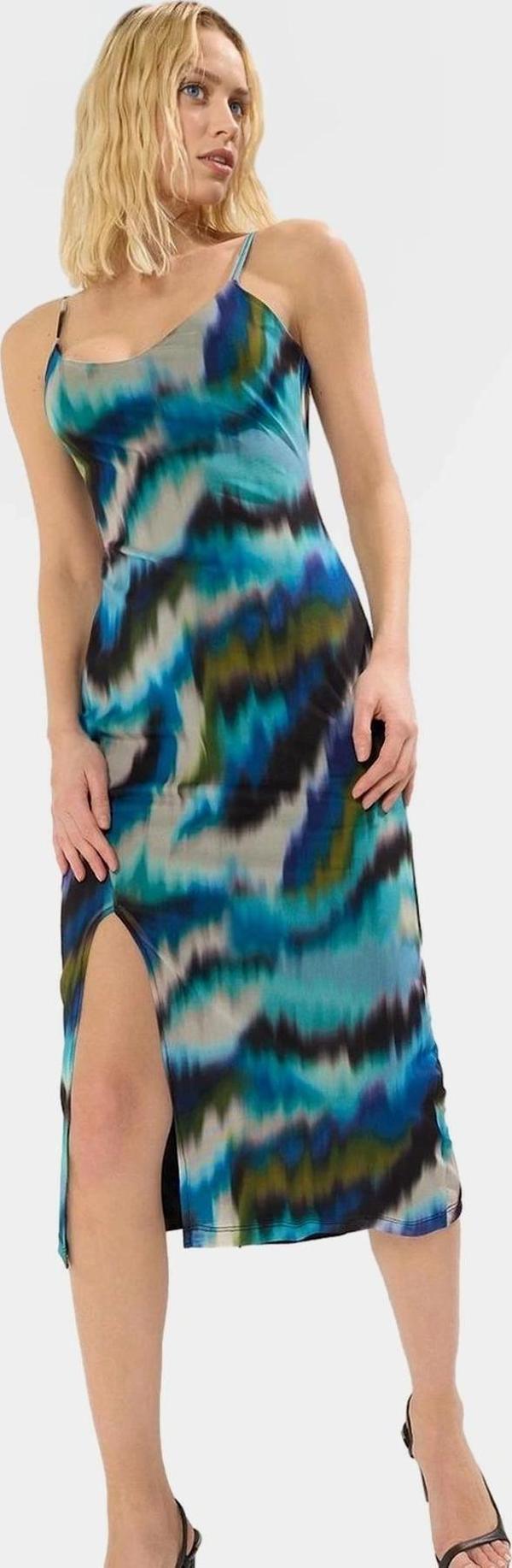 Yazlık Örme Midi Elbise V Yaka Bodycon Tül Soyut Desen Modern Stil Özel Tasarım - Image 1