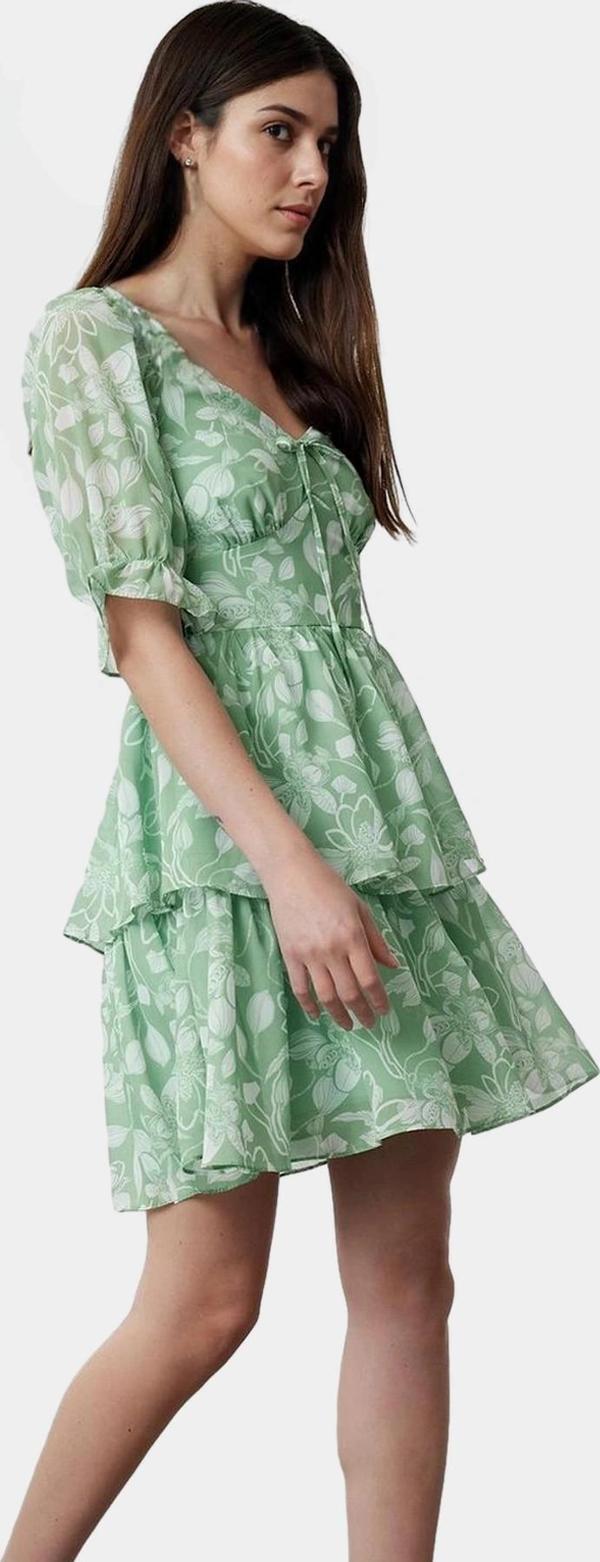 Dokuma Mini Elbise Çiçekli Desen Kısa Kol Astarlı Gipeli Seçkin Malzeme Trend Tasarım - Image 1