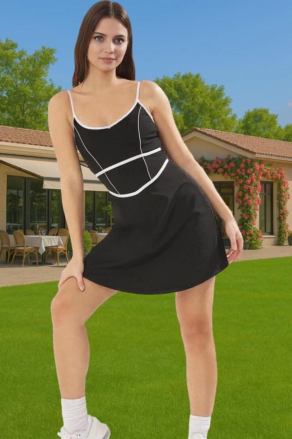 Kadın Yazlık Mini Elbise Spor Şort Detayı Polyester Elastan Kumaş Seçkin Malzeme Rahat Ve Şık - Image 1