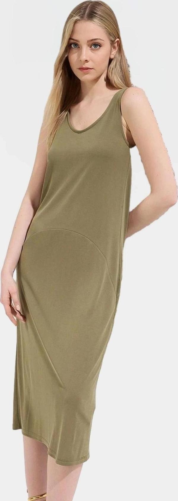 Rahat Modal Elbise Havuz Yaka Midi Boy Örme Kumaş Günlük Kullanım Mükemmel Uyum Modern Stil - Image 1