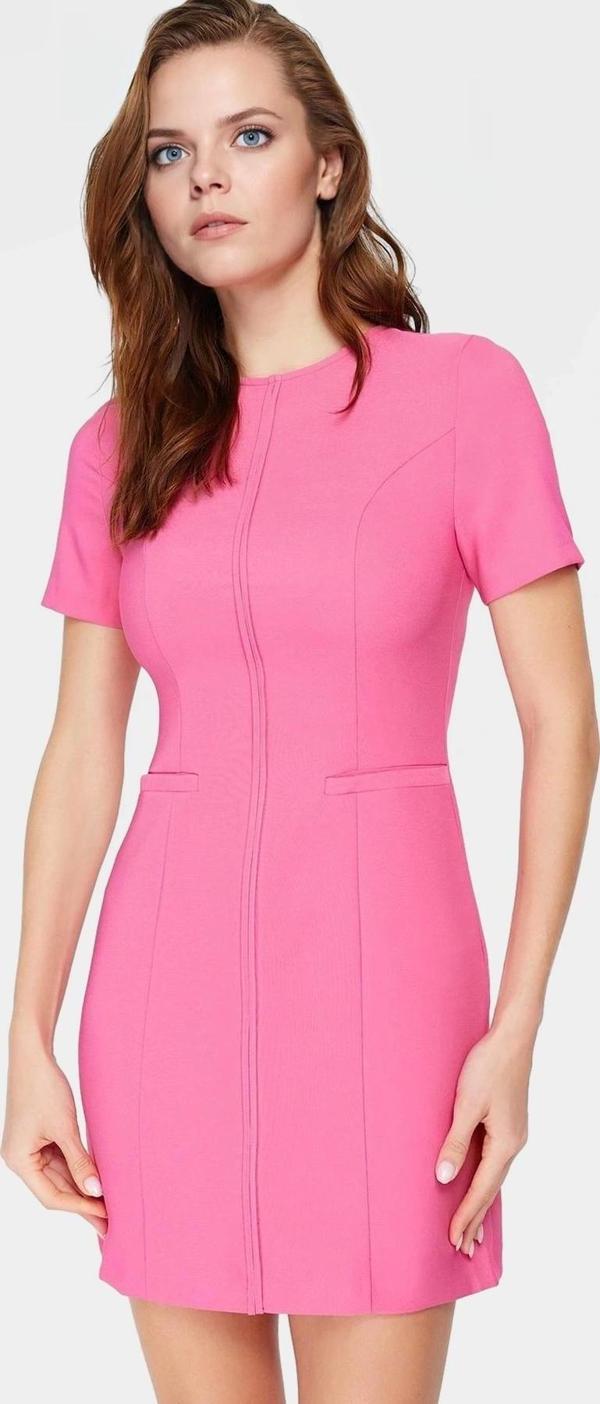 Yazlık Mini Elbise Nefes Alan Polyester Bodycon Bisiklet Yaka Kısa Kollu Cepsiz - Image 1