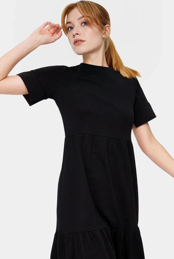 Rahat Pamuklu Maxi Elbise Yazlık A line Bisiklet Yaka Kısa Kollu Tasarım Modern Stil Uzun Ömürlü - Image 1