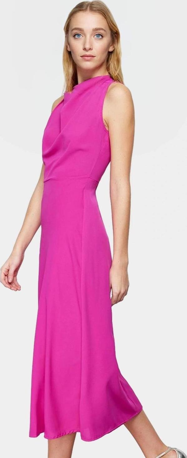 A Line Polyester Midi Elbise Degaje Yaka Krep Dokuma Astarlı Premium Kalite Modern Stil - Image 1