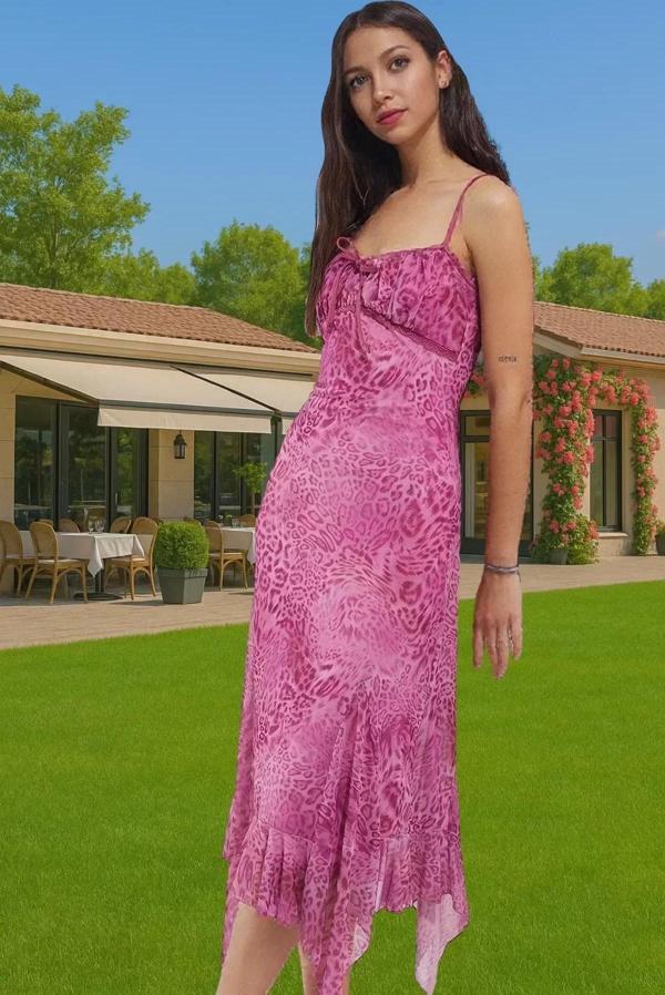 Feminen A Kesim Örme Tül Elbise Çiçek Desenli Yazlık Mükemmel Uyum Mükemmel Uyum Mükemmel Uyum - Image 1