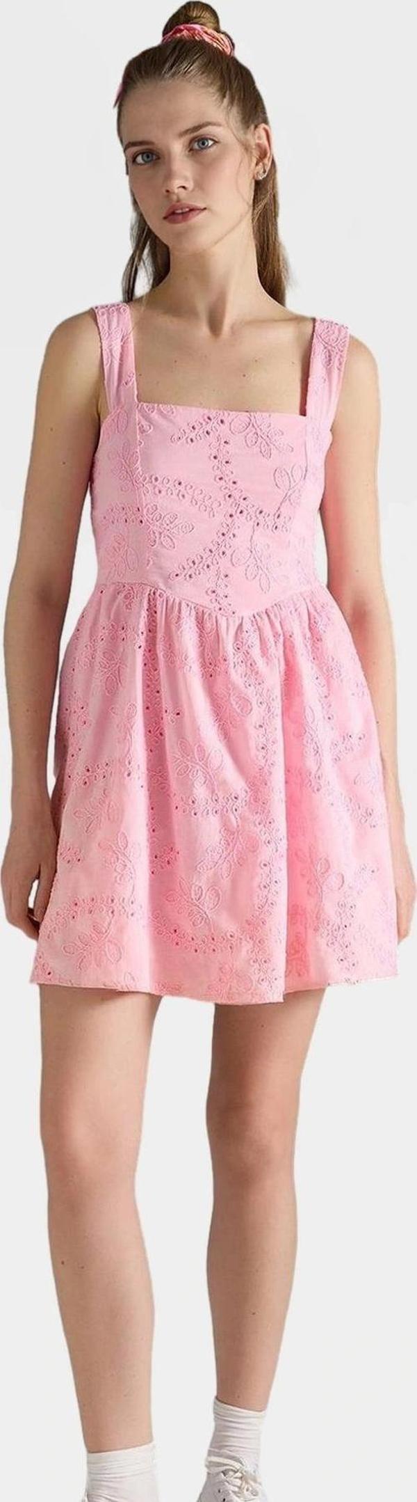 Dokuma Pamuklu Mini Elbise Belden Açılan Etekli Yazlık Mükemmel Uyum Seçkin Malzeme - Image 1