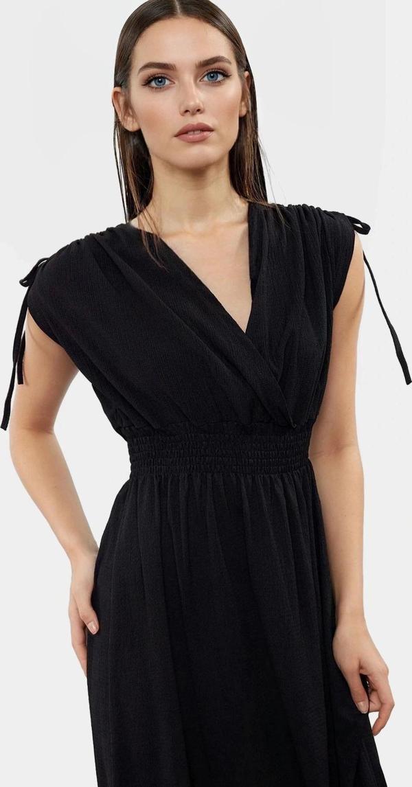 A line Midi Elbise Yazlık Örme Polyester Beli Lastikli Kruvaze Yüksek Kalite - Image 1