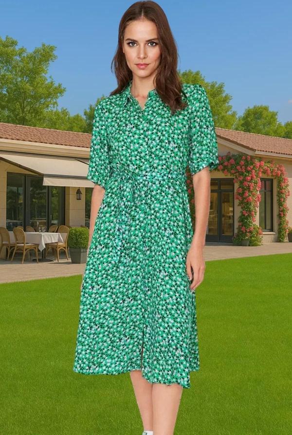 Kadın Şık Midi Boy Viskoz Elbise Animal Desenli Kuşak Detayı Casual Rahat Kullanım Şık Görünüm - Image 1