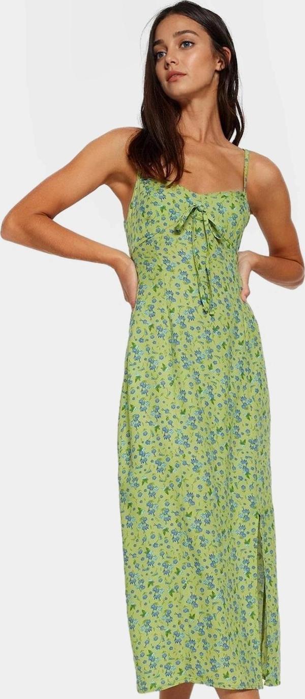 Dokuma Viskoz Çiçekli Midi Elbise A line Kolsuz Rahat Kesim Yüksek Kalite Kullanım - Image 1