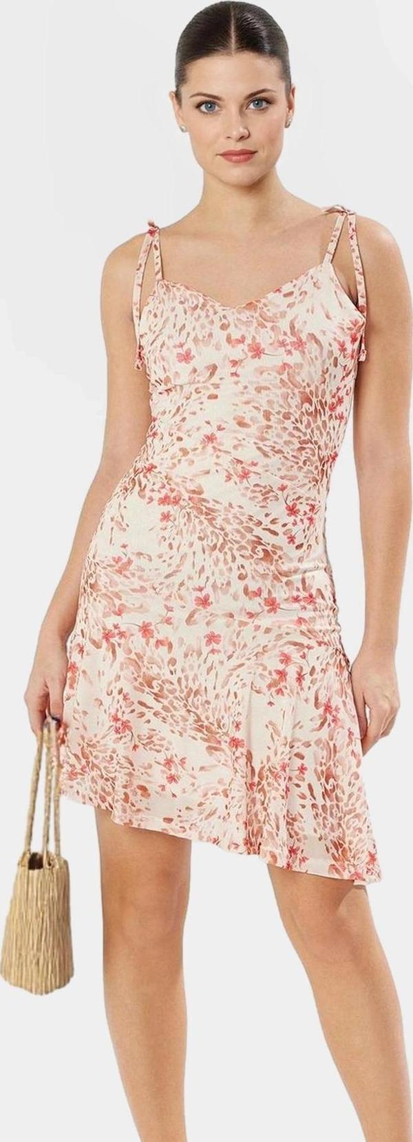 Çiçekli Mini Elbise Asimetrik Kesim Örme Kumaş Rahat Günlük Stil Kullanım Özel Tasarım - Image 1