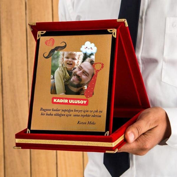Babalar Günü Hediyesi Fotoğraflı Mesaj Yazılı Plaket - Image 1