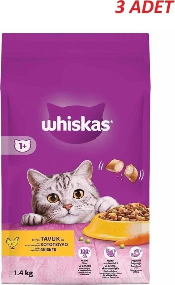 Whiskas Yetişkin Tavuklu Kedi Maması 1.4 Kg*3 Adet - Image 1