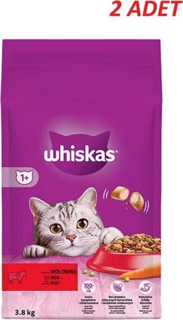 Whiskas Sığır Etli Yetişkin Kedi Kuru Maması 3,8 Kg*2 Adet - Image 1