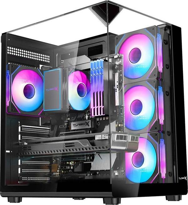 Turbox Teras Akvaryum Cam Tasarım 4X RGB Fan 500W PSU USB 3.0 ATX Oyuncu Bilgisayar Kasası - Image 1