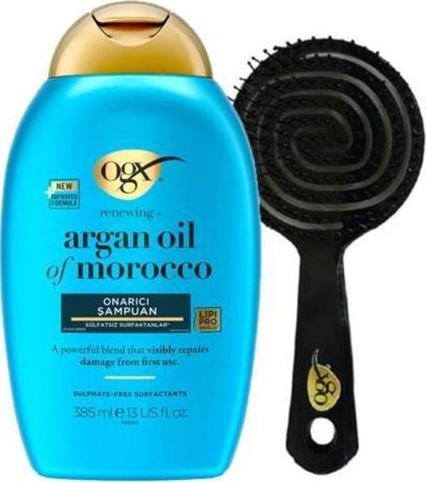OGX Güçlü Nemlendirici Ve Canlandırıcı Argan Oil Of Morocco Sülfatsız Şampuan 385ml + OGX Tarak - Image 1