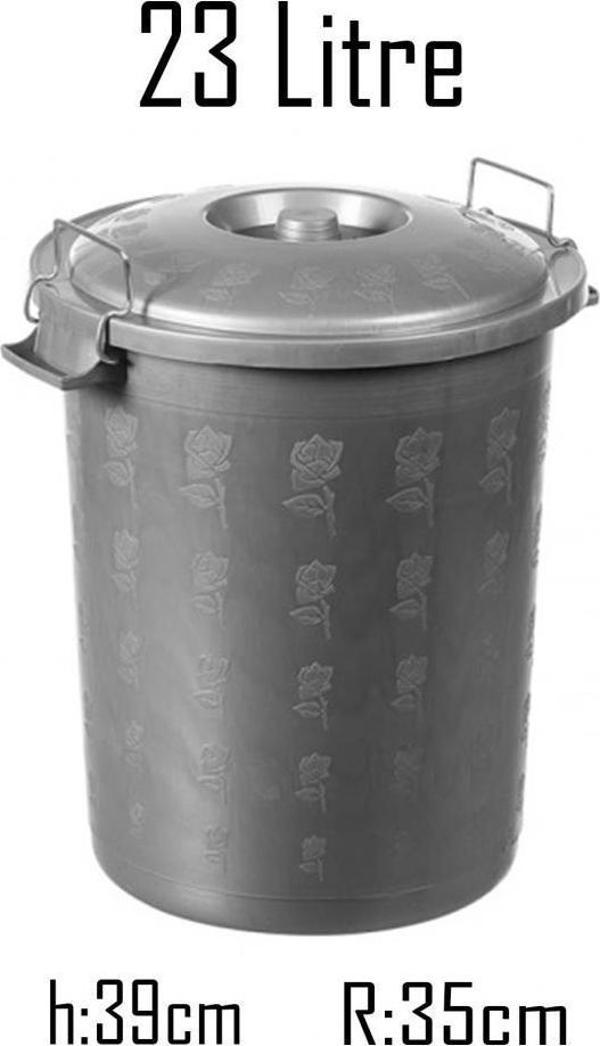 Plastik 23 Litre Kapaklı Kulplu Desenli Çöp Kovası - Image 1