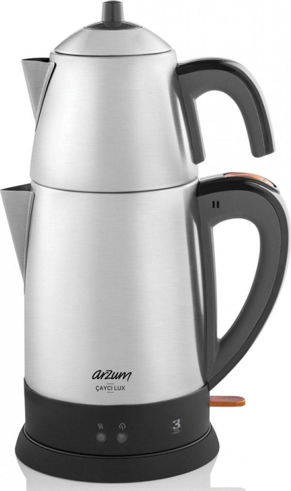 AR3051-INX Çaycı Lux Inox Paslanmaz Çelik Çay Makinesi (1.8 L Su Isıtıcı, 0.7 L Demlik Kapasite) - Image 1
