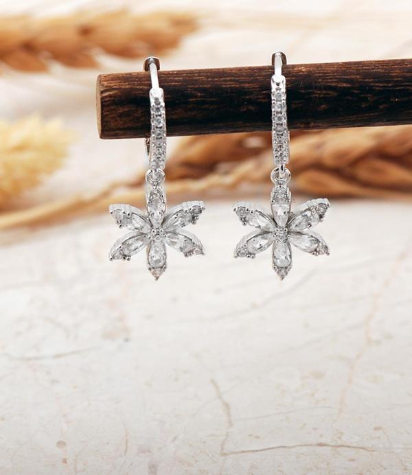 Taşlı Lotus Çiçeği Rodyumlu Gümüş Halka Küpe 7395 - Image 1