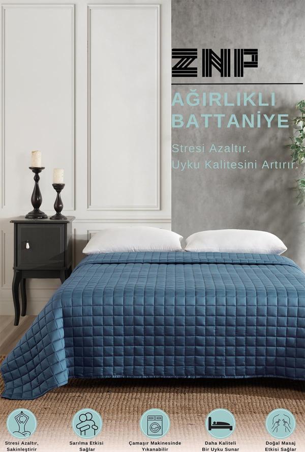 %100 Pamuk Tek Kişilik Ağırlıklı Terapi Yorganı | Battaniyesi 6 Kg 155x215 Cm  - Image 1