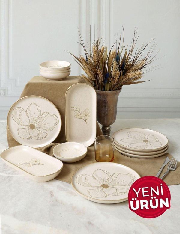 Keramika Taupe Bloom Kahvaltı Takımı 12 Parça 6 Kişilik 22519-28-29 - Image 1