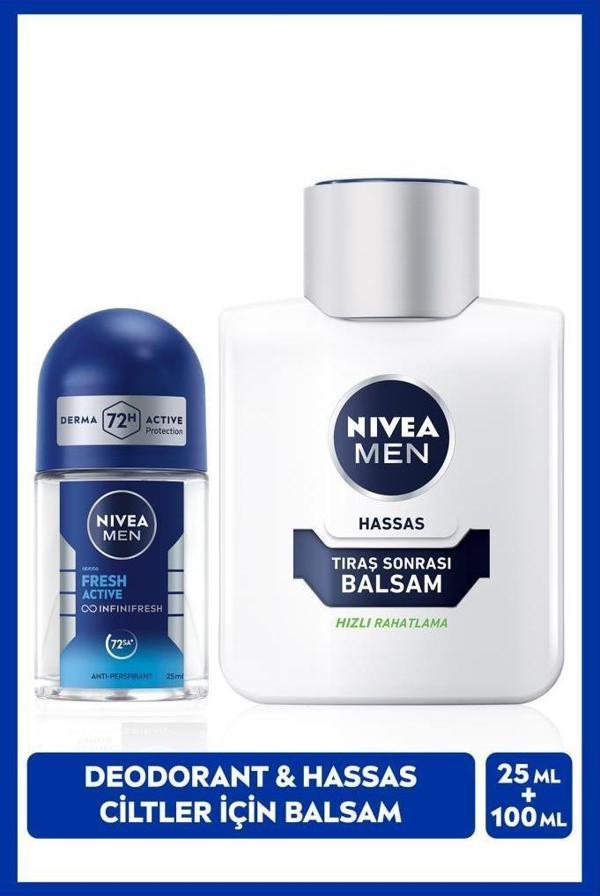MEN Erkek Hassas Ciltler İçin Tıraş Sonrası Balsam 100ml ve Mini Roll-on Deodorant Fresh Active25ml  - Image 1