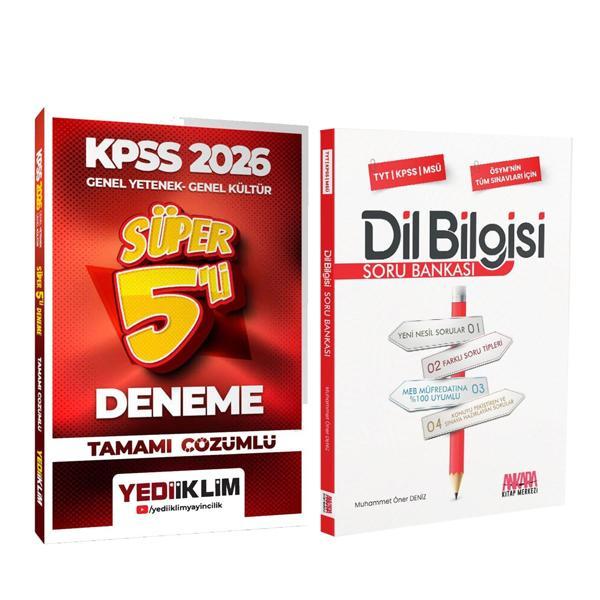 Yediiklim 2026 KPSS GY GK Tamamı Çözümlü Süper 5 li Deneme ve AKM Dil Bilgisi Soru Bankası Seti 2 Kitap - Yediiklim Yayınları - Image 1