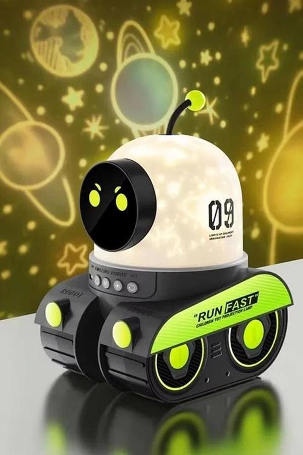 Robot Projeksiyon Gece Lambası Hoparlörlü Şarjlı Yıldızlı Gökyüzü Temalı LED Projeksiyon Lambası - Image 1