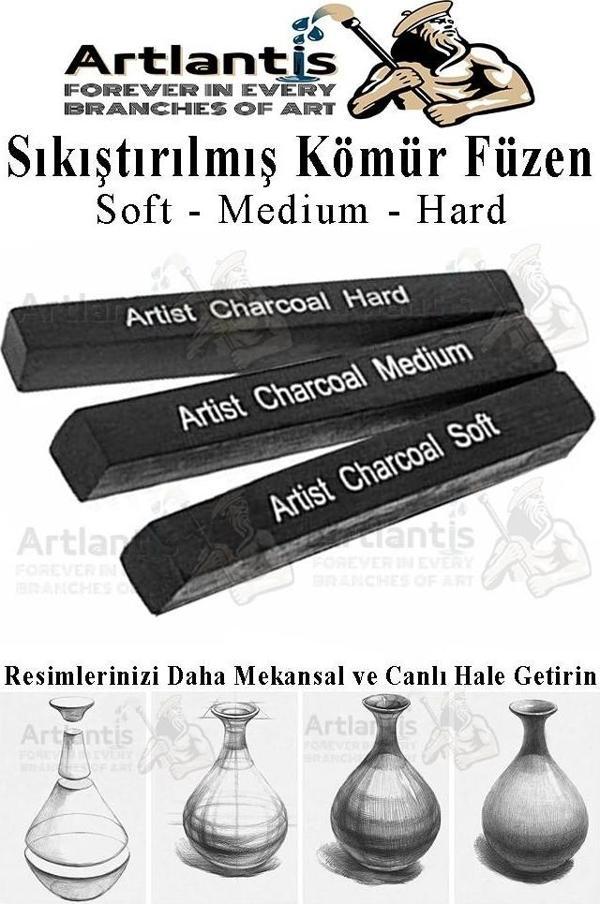 Sıkıştırılmış Kömür Füzen Seti 3 lü 1 Paket Siyah Kare Press Kömür Füzen Yassı Çizim Gölgelendirme Grafit Sanatsal - Image 1
