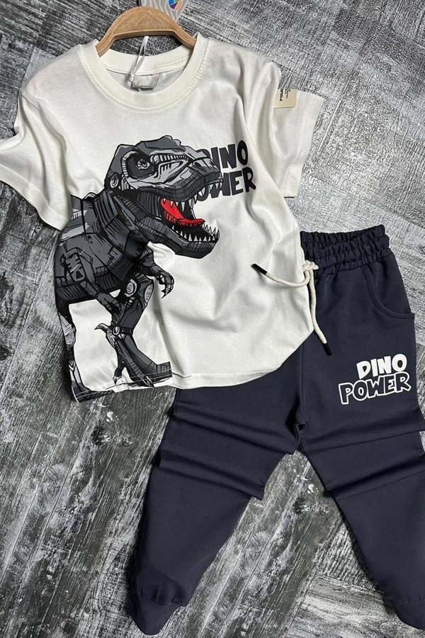 Erkek Çocuk Dinazor Digital Baskı Ve Yazı Detaylı T-Shirt Siyah Eşofman Takım - Image 1