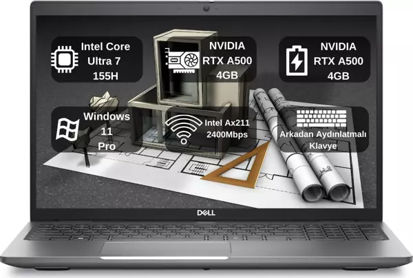 Dell 15.6" Precısıon M3590 Ctop3590Emea-Vp Ultra 7 155H-16Gb Ddr5 Ram-512Gb Nvme-4Gb Rtrx A500-W11 Pro - Image 1