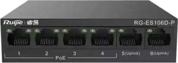 Ruıjıe Reyee 6Port Rg-Es106F-P 10/100 2-Uplınk 54W 4Port Yönetilemez Poe Swıtch - Image 1