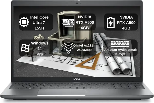 Dell 15.6" Precısıon M3591 Ctop3590Emea-Vp Ultra 7 155H-32Gb Ddr5 Ram-512Gb Nvme-4Gb Rtrx A500-W11 Pro - Image 1