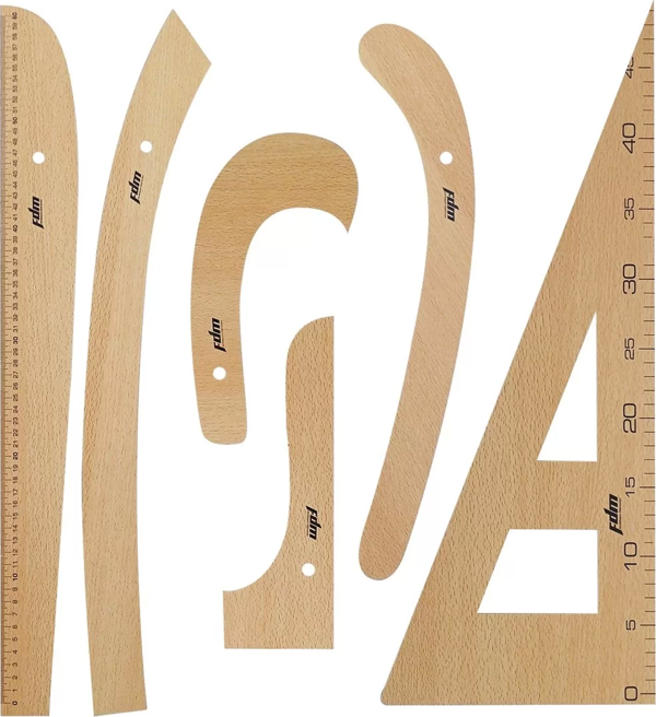 6 Parça Terzi-modelist-Tekstil Ahşap Riga Cetvel Gönye Takımı - Image 1