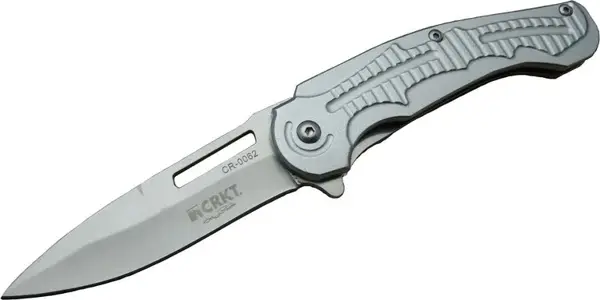 CRKT CR 0062 Gri Oluklu Kamp Çakı 17,5 cm - Otomatik, Kılıflı, Kutulu - Image 1