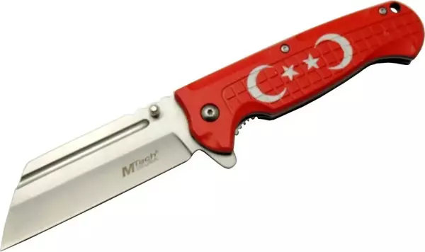 Mtech 4-27 Kırmızı Tanto Kamp Çakı 21cm - Yarı Otomatik, Kemerlikli, Ay-Yıldız Baskılı Sap - Image 1