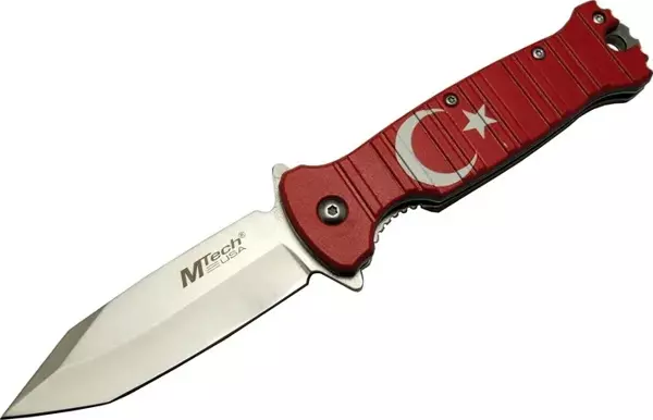 Mtech 4-8-4 TC Kırmızı Kamp Çakı 21,5cm- Manuel, Ay Yıldız Desenli, Kemerlikli - Image 1