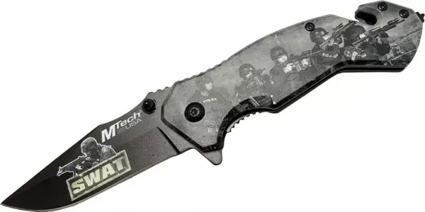 Mtech 4 23 6 Swat Kurtarma / Kamp Çakı 20cm - Yarı Otomatik, Kemerlikli, Cam Kırma Ve İp Kesme Aparatlı - Image 1