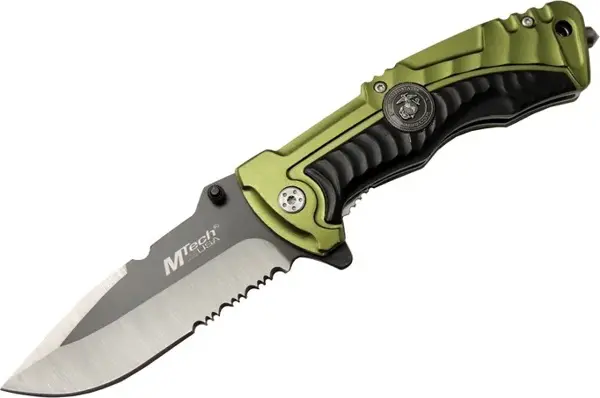 Mtech 4-12-1 Haki Kurtarma / Kamp Çakısı 21cm- Yarı Otomatik, Testere Detaylı, Cam Kırma Aparatlı, Kemerlikli - Image 1