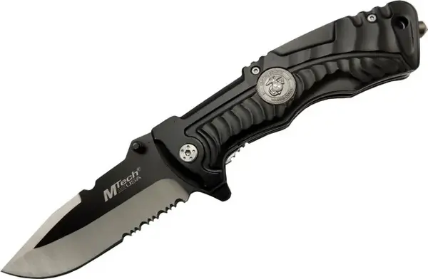 Mtech 4-12-2 Siyah Kurtarma / Kamp Çakısı 21cm- Yarı Otomatik, Testere Detaylı, Cam Kırma Aparatlı, Kemerlikli - Image 1