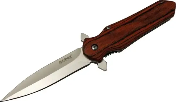 Mtech 4-11 Kahverengi Kamp Çakı 21cm- Yarı Otomatik, Kemerlikli, Ahşap Sap - Image 1
