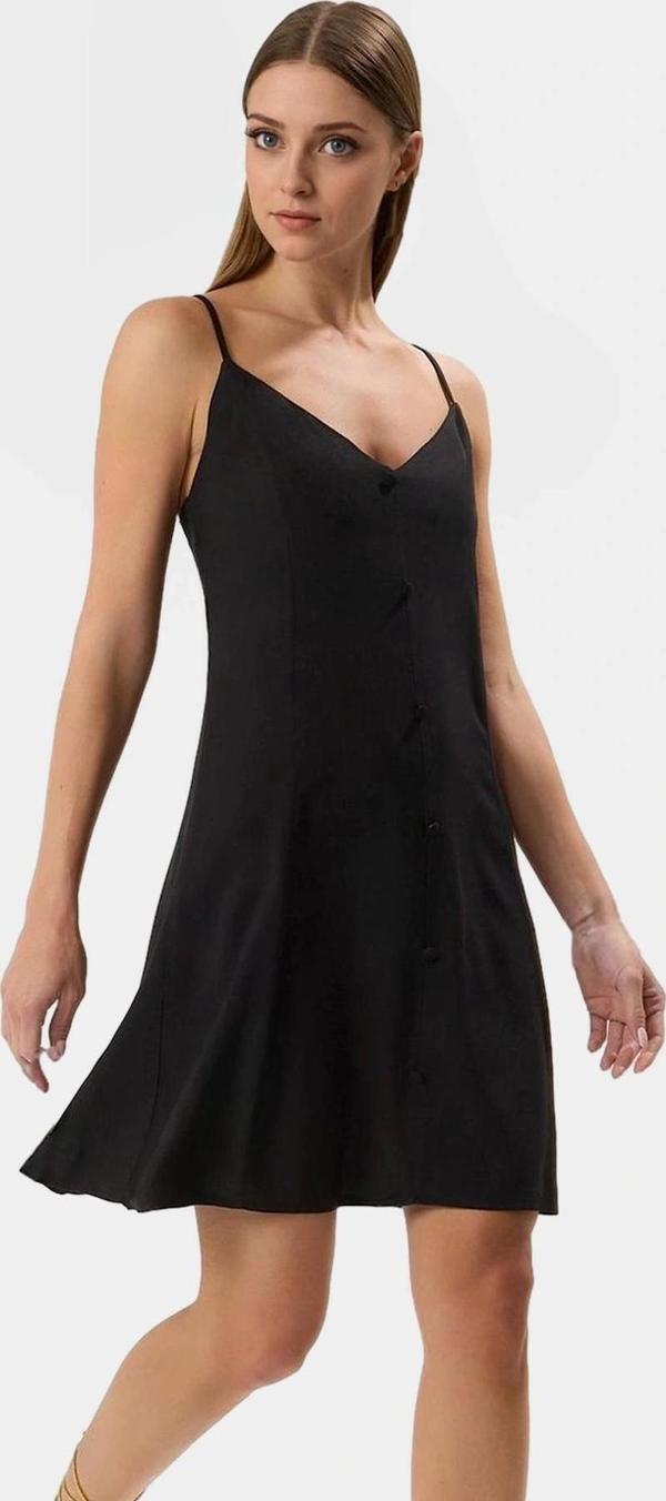 Rahat Viskoz Mini Elbise V Yaka Düğmeli Shift Kalıp Günlük Kullanım İçin Modern Stil - Image 1