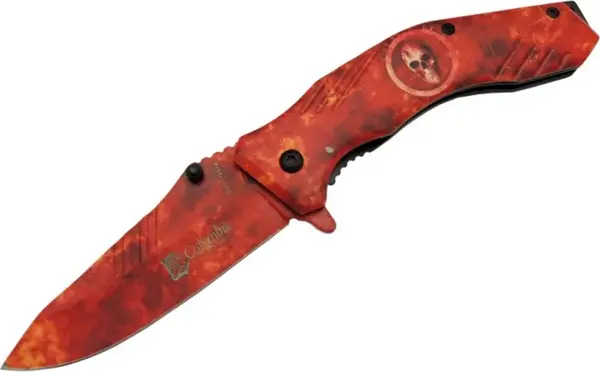 Columbia Skeleton 7000B Kamp Çakı 20 cm - Kırmızı İskelet Desenli, Otomatik - Image 1