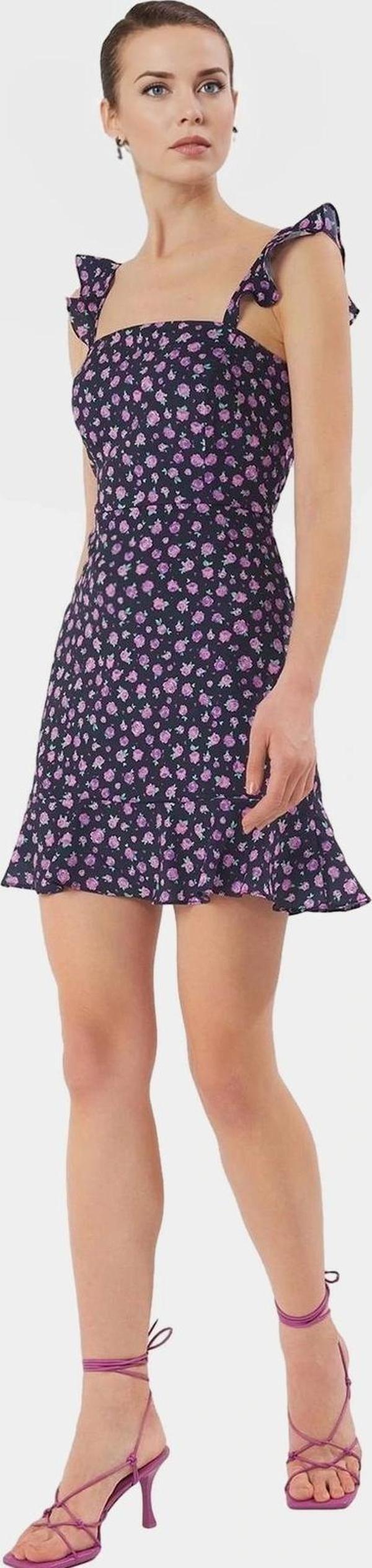 Yazlık Çiçekli Mini Elbise A Line Kare Yaka Moss Krep Polyester Rahat Ve Şık - Image 1