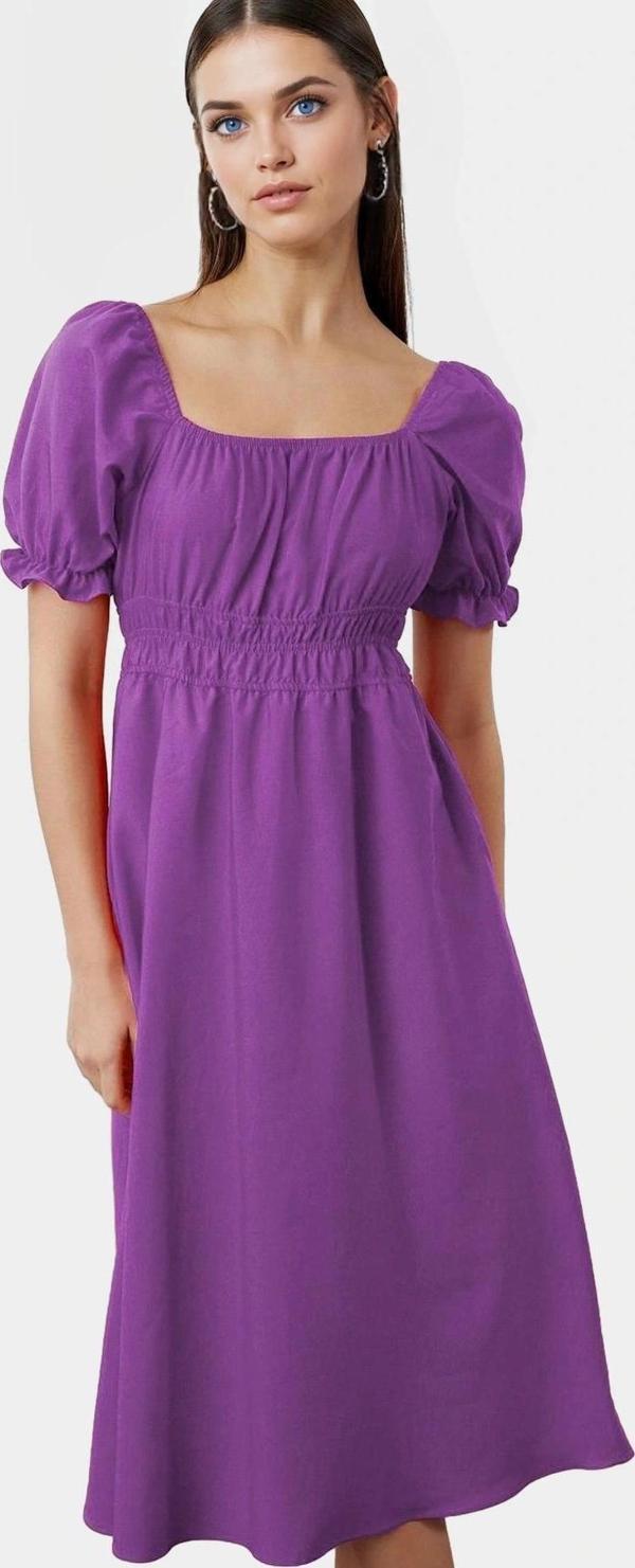 Rahat ve Şık Pamuk Karışımlı Kadın Skater Elbise Belden Açılan Etek Kare Yaka Günlük Kullanım İçin - Image 1