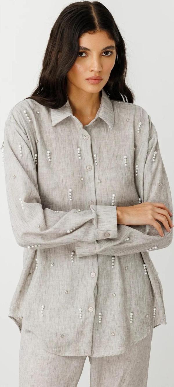 On Fashion Önü İncili Oversize Kadın Gömlek 25Y.ON.GML.56538.01 - Image 1